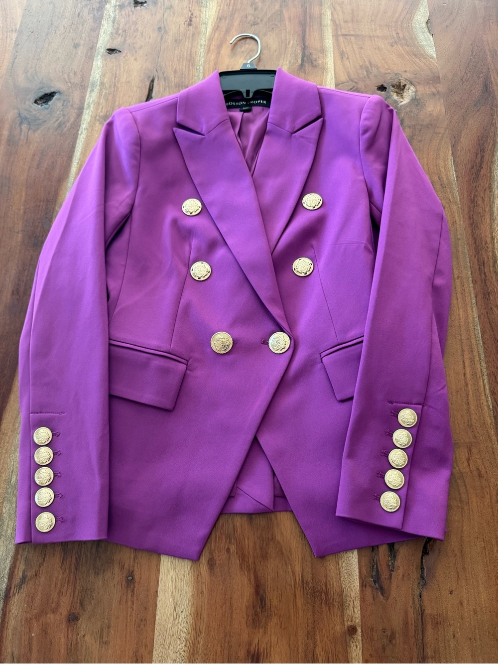 Boston Proper Purple Magenta Double-Breasted Blazer with Gold Buttons Size 6